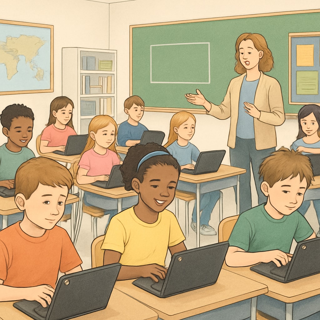 Students in a classroom using Chromebooks, representing educational technology in K12.