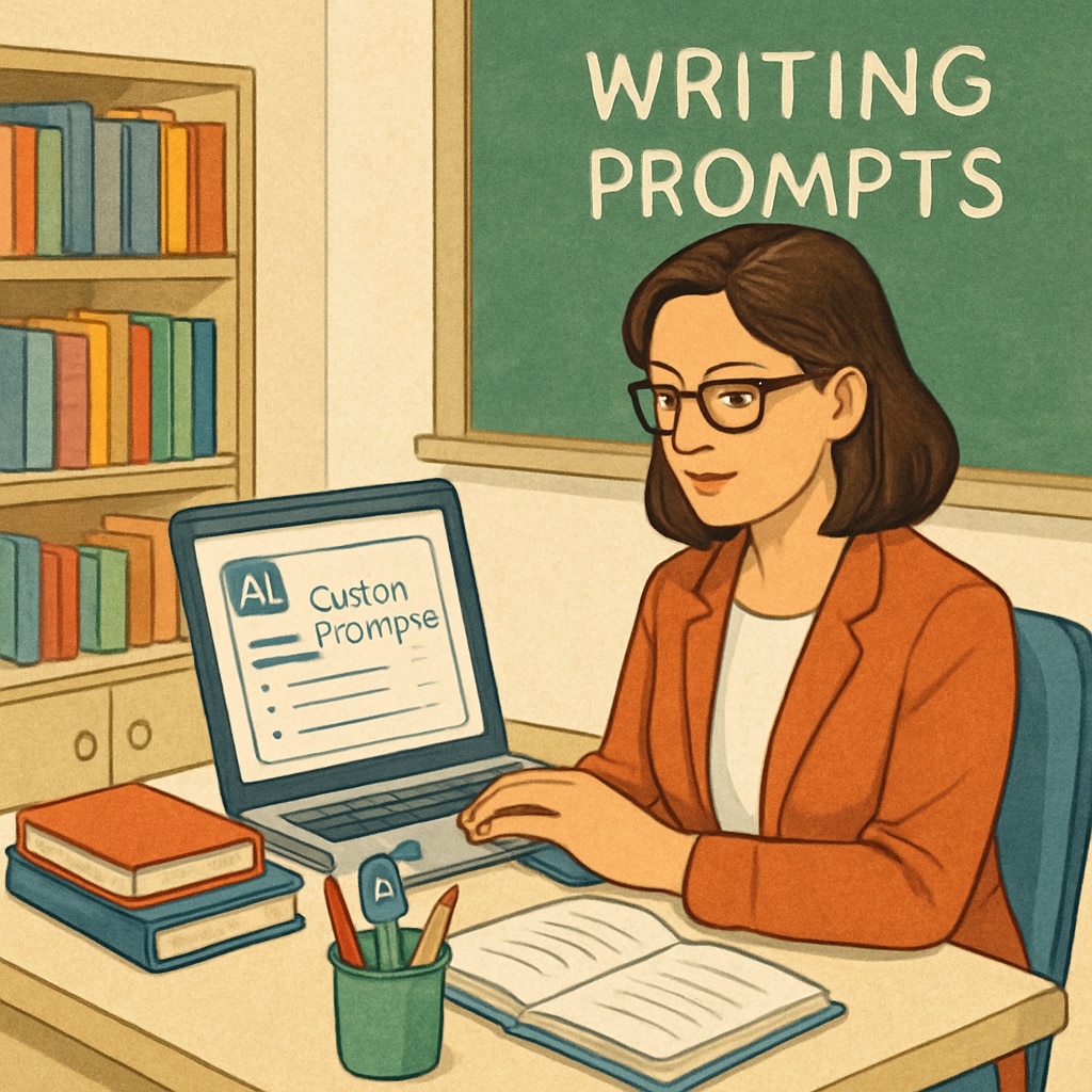 Teacher designing AI writing prompts to teach media literacy and critical thinking.