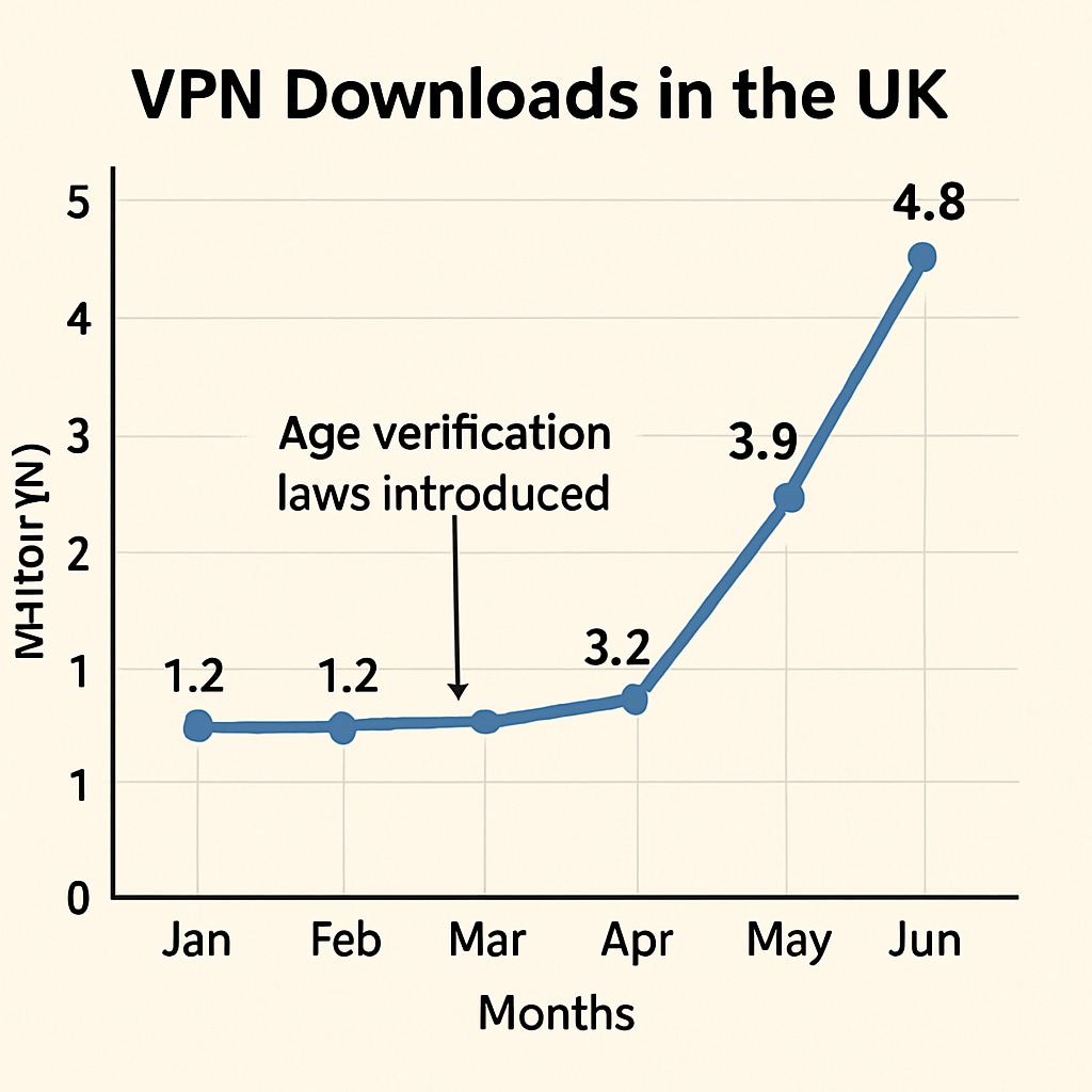 Graph shows VPN usage spike after UK age verification laws.