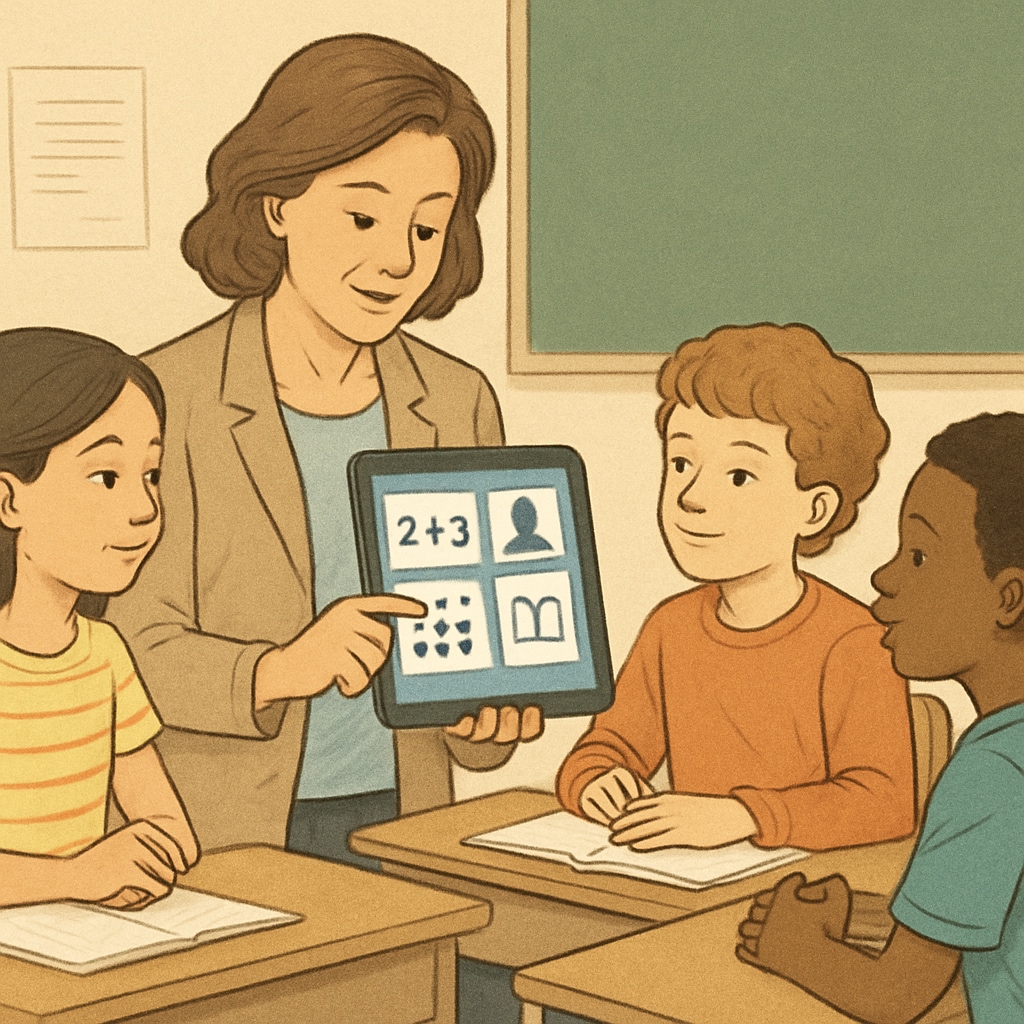 Teacher using an educational application for classroom management.
