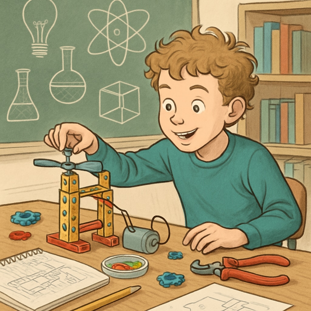 ADHD child working on a creative STEM activity, demonstrating unique talents.