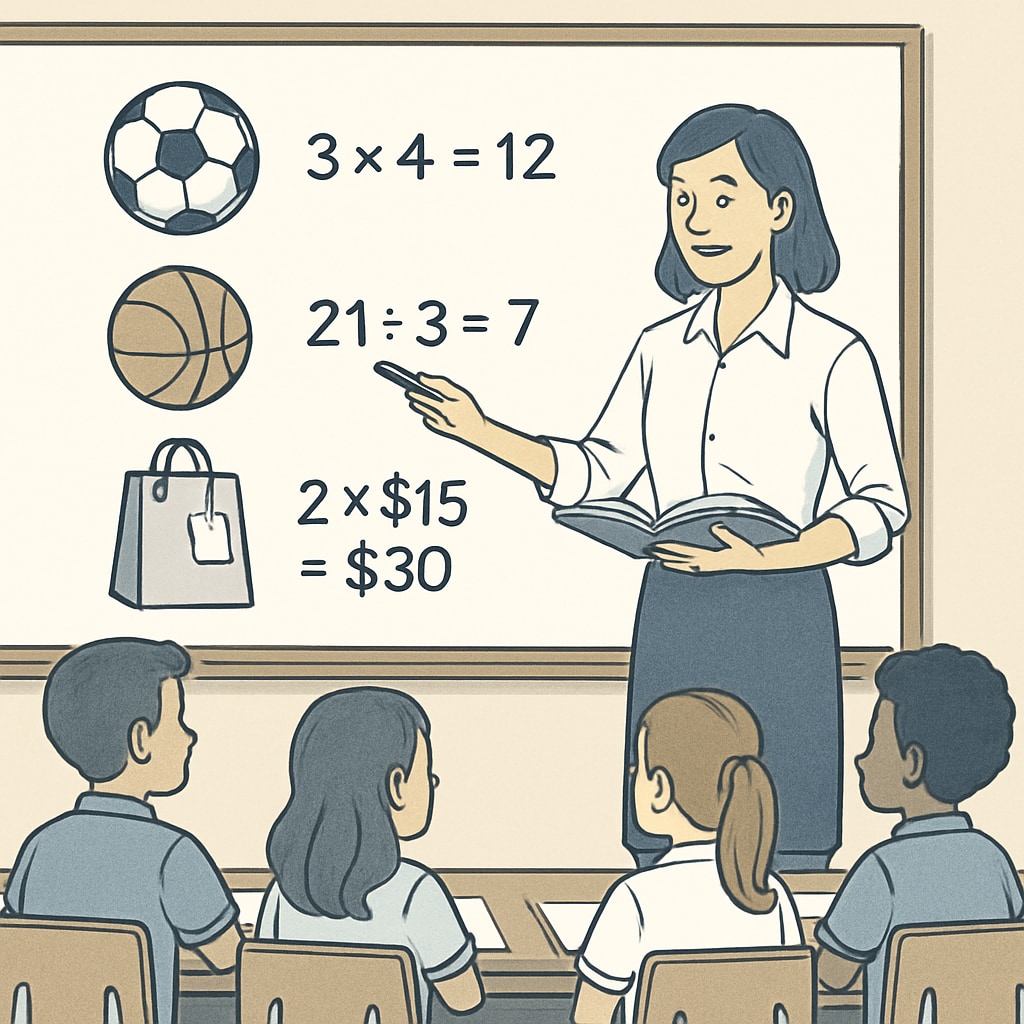 A teacher explaining math using real-world examples to engage students