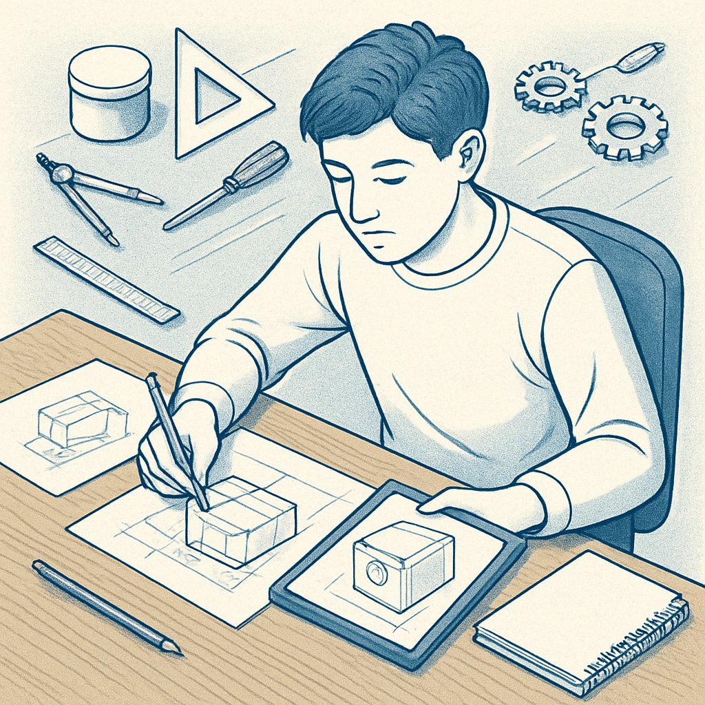 A student working on a design prototype for design engineering, master's degree, career development.