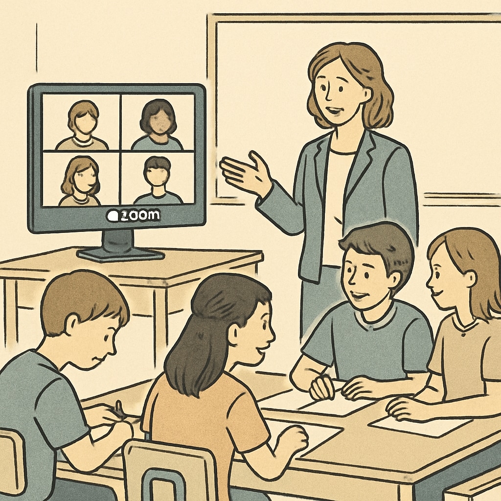 Students working on a Zoom teaching activity in a K12 classroom.