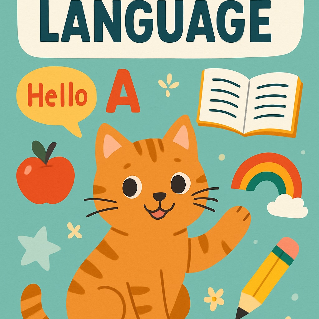 *World of Language* textbook cover featuring a cat, symbolizing elementary language learning.