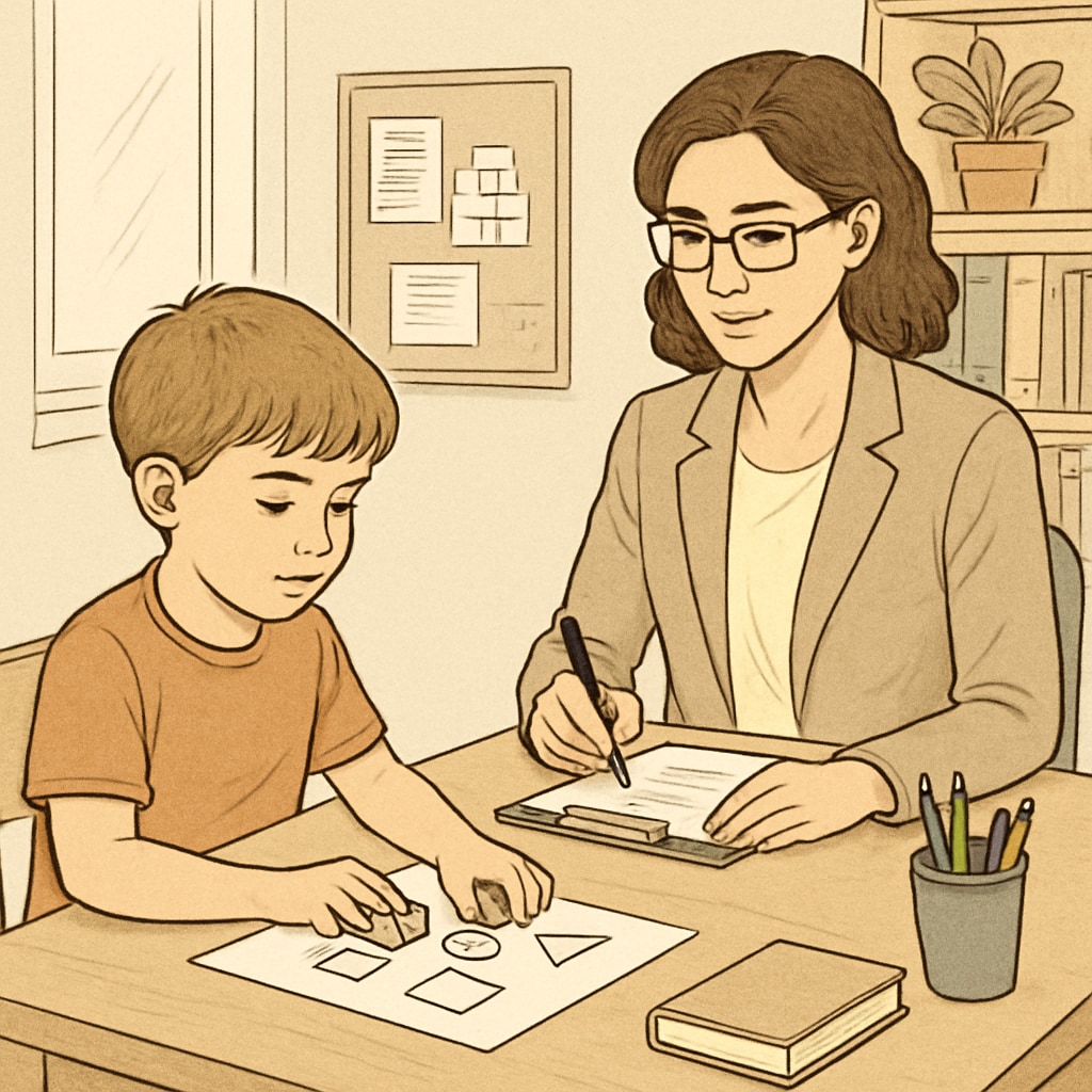 Child taking an intelligence test, representing CogAT and WISC evaluations.