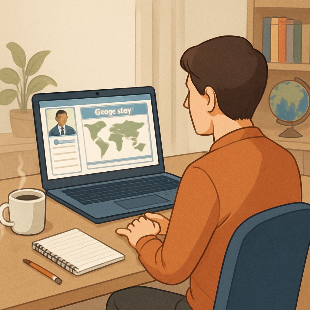 A foreign student taking an online geography course as part of New York City’s flexible adult education programs.