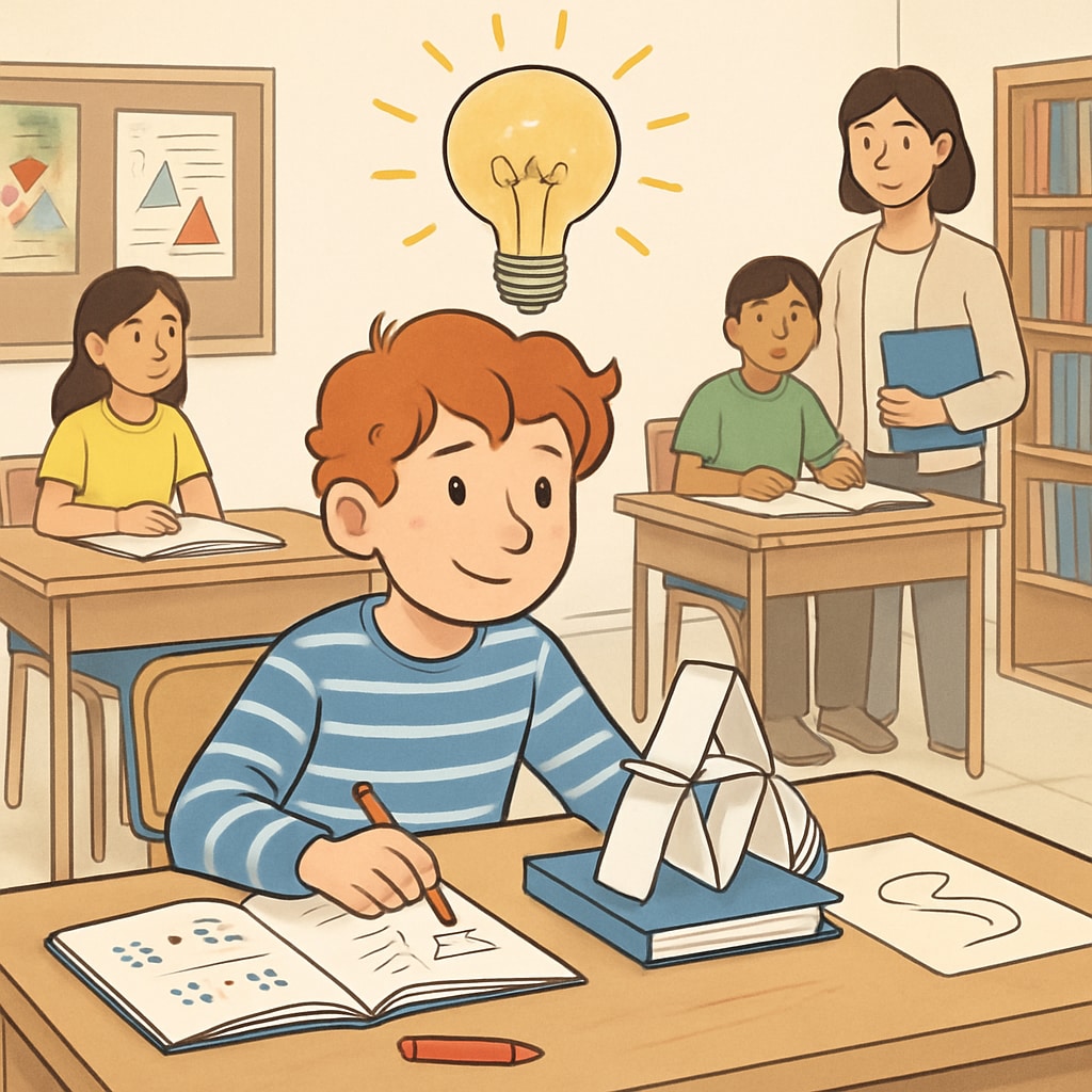 A student with ADHD engaging in creative problem-solving in a classroom.