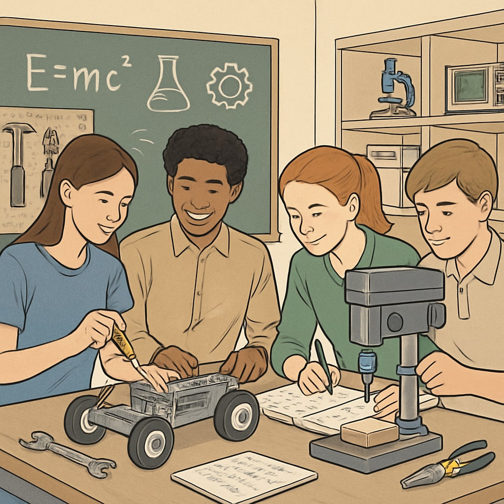 Students working together on a STEM project integrating vocational and academic skills.