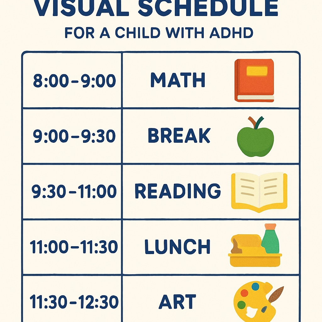Visual schedule for a child with ADHD to improve time management