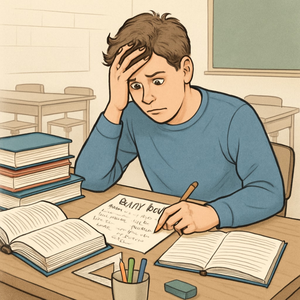 A student experiencing math exam anxiety and academic pressure.