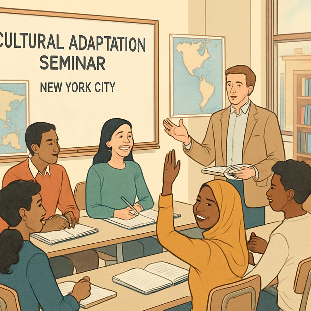 International students in a cultural adaptation seminar learning about American culture.