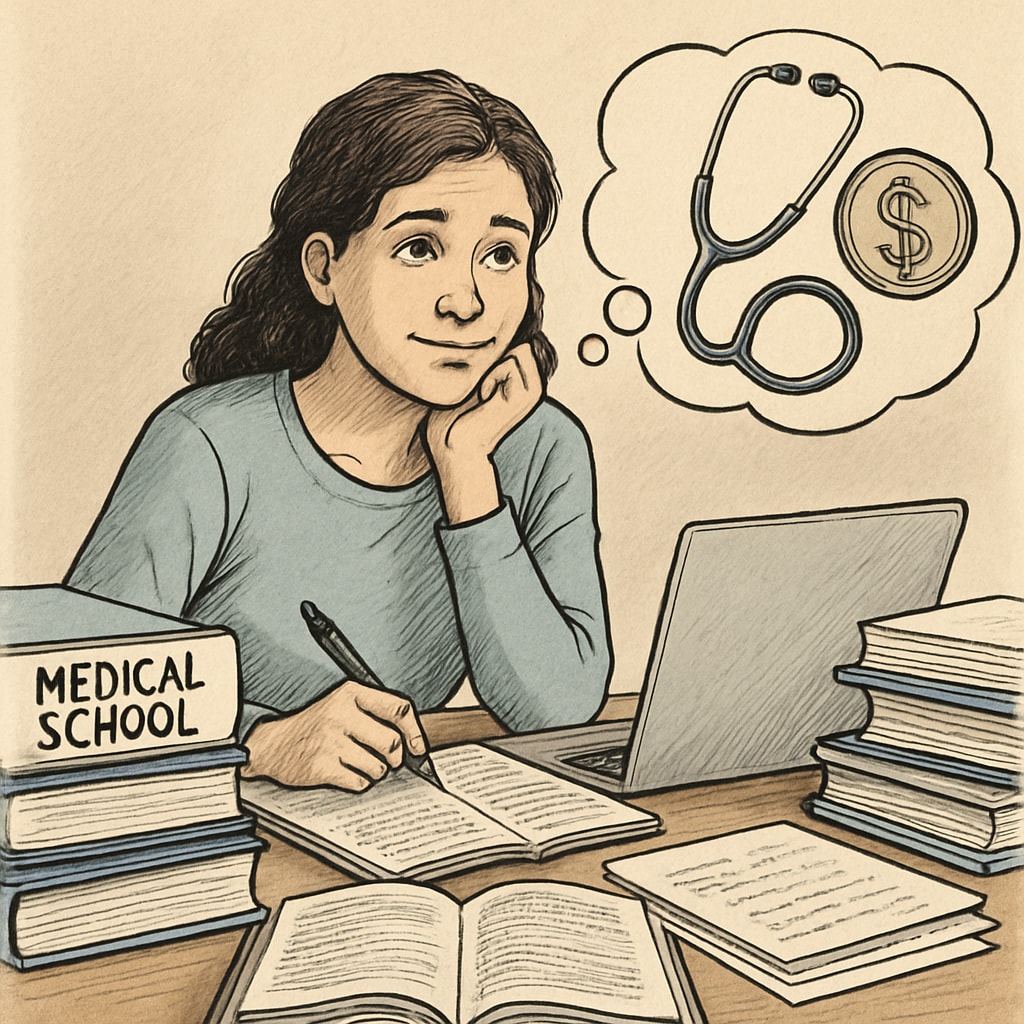 A student studying for medical school applications, representing tuition challenges and GoFundMe campaigns.