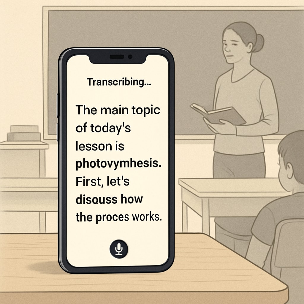 Smartphone showing speech-to-text transcription for classroom observations with WillowVoice.