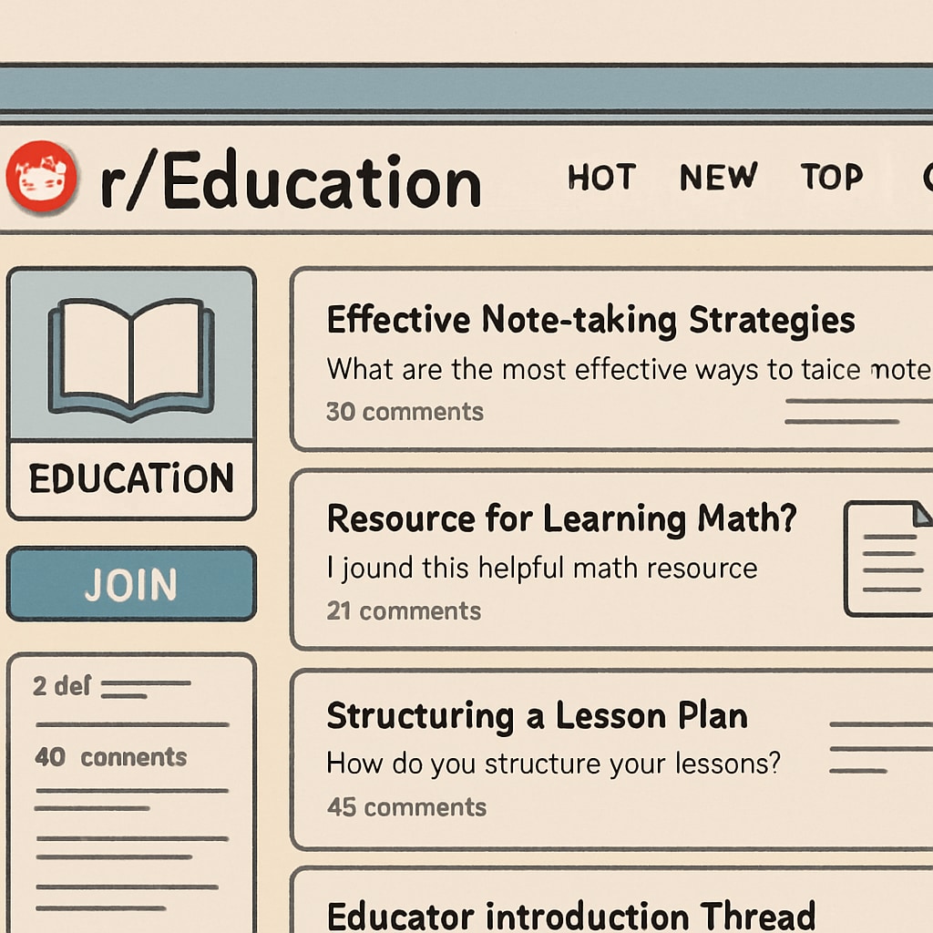 Screenshot of r/Education subreddit homepage highlighting community engagement and resources.