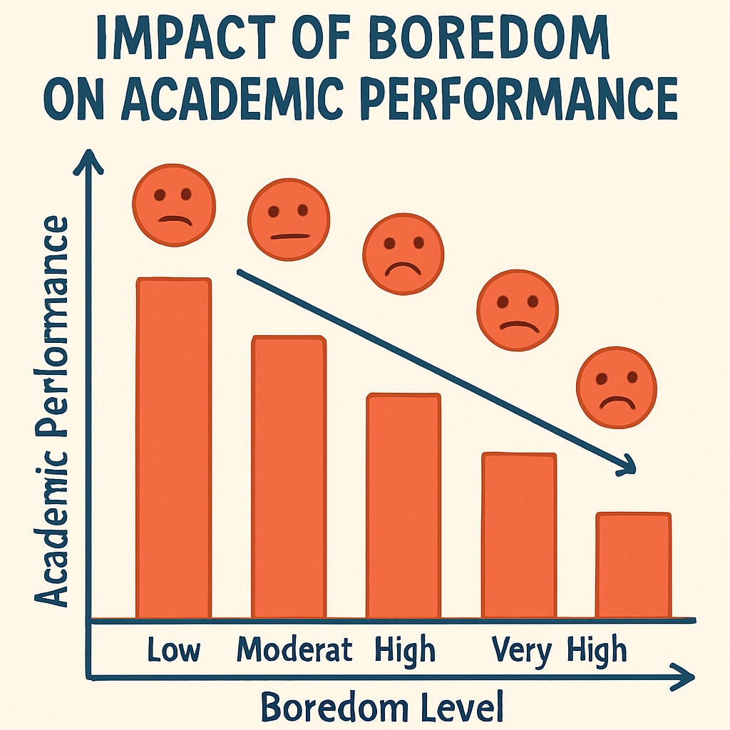 Graph showing the correlation between academic performance and student boredom.