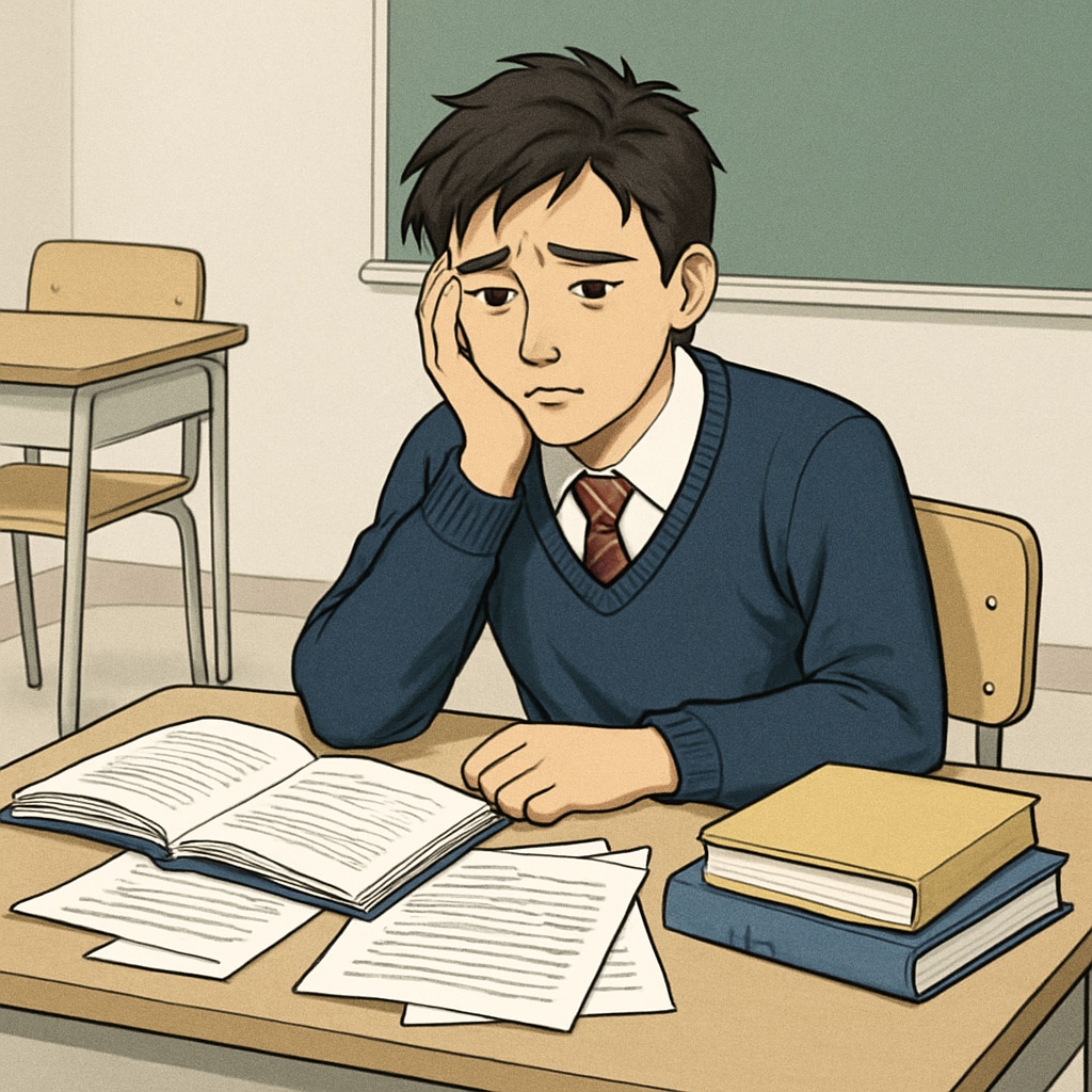 A student experiencing stress over false plagiarism accusations, reflecting academic integrity issues.