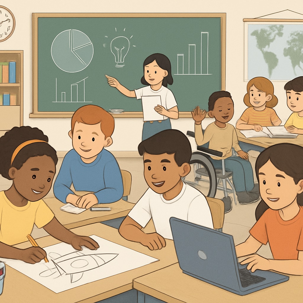 Inclusive classroom with diverse learning methods for ADHD and gifted students.