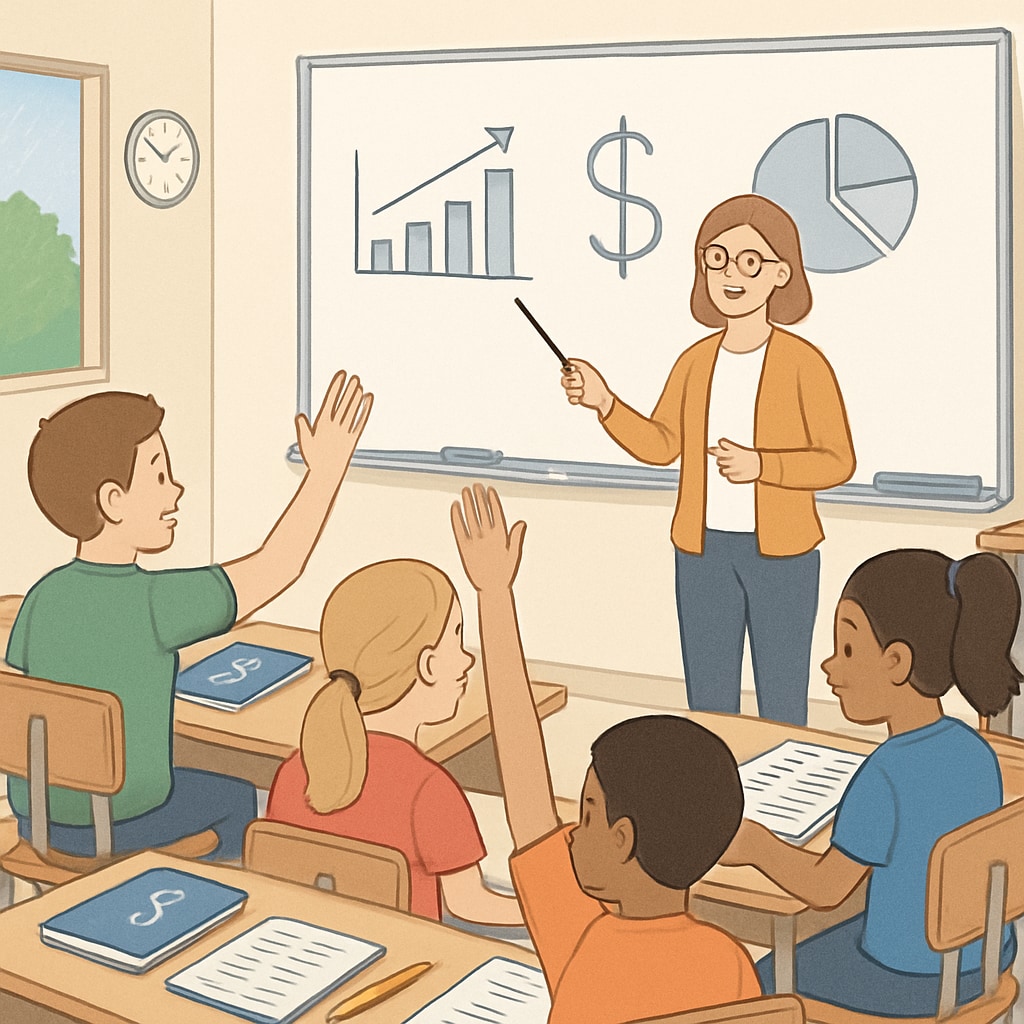 Students learning financial literacy in a classroom to prevent future tuition struggles.