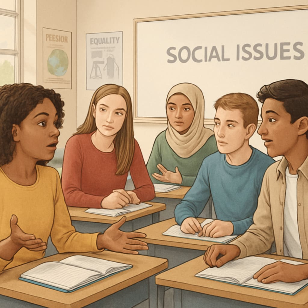 Students discussing wokeness and social issues in a classroom setting.
