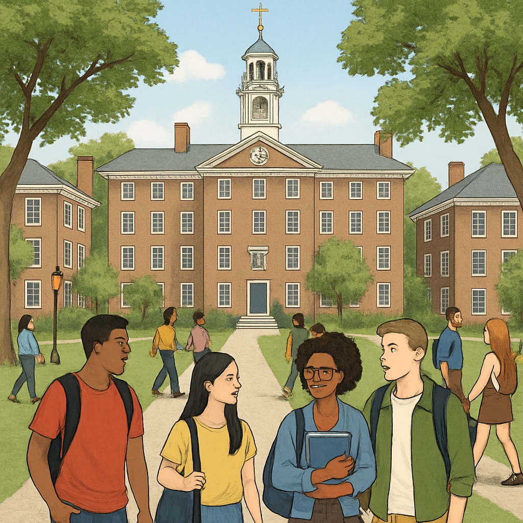 Brown University campus with diverse students walking, representing inclusivity.