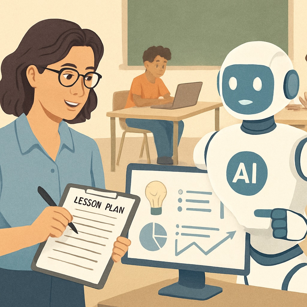 Teacher using AI to enhance lesson planning in a classroom