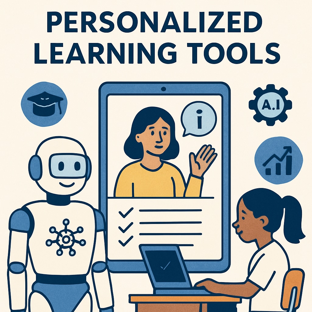 Visualization of AI tools assisting students with personalized learning paths.
