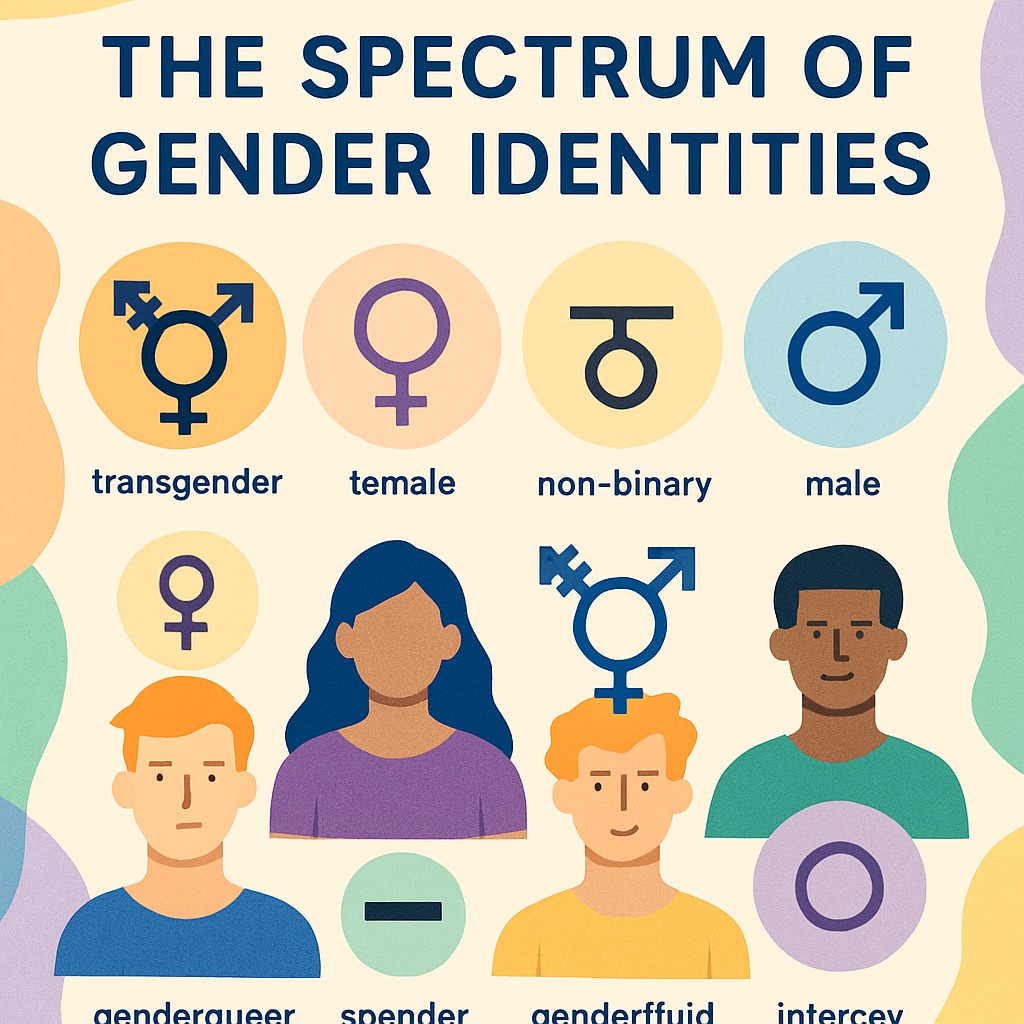 A graphic visualizing the spectrum of gender identities, focusing on inclusivity.