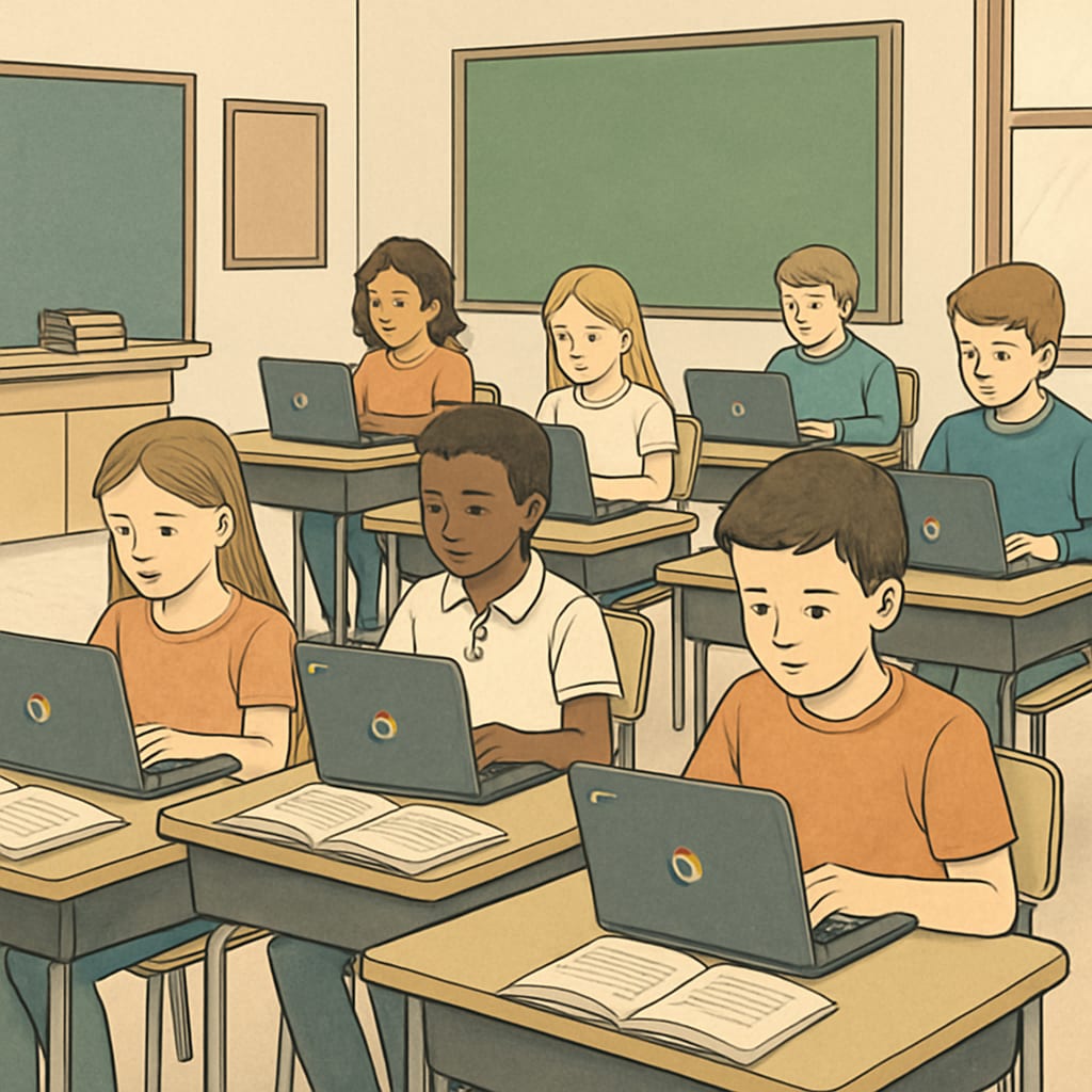 Students using Chromebooks in a classroom, showcasing EdTech in education.