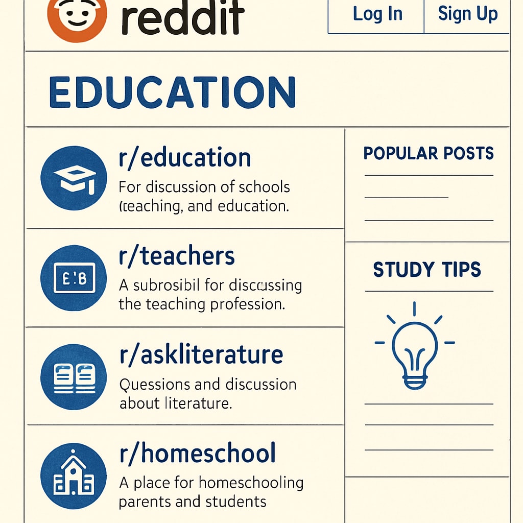 Reddit homepage showcasing education-related subforums.