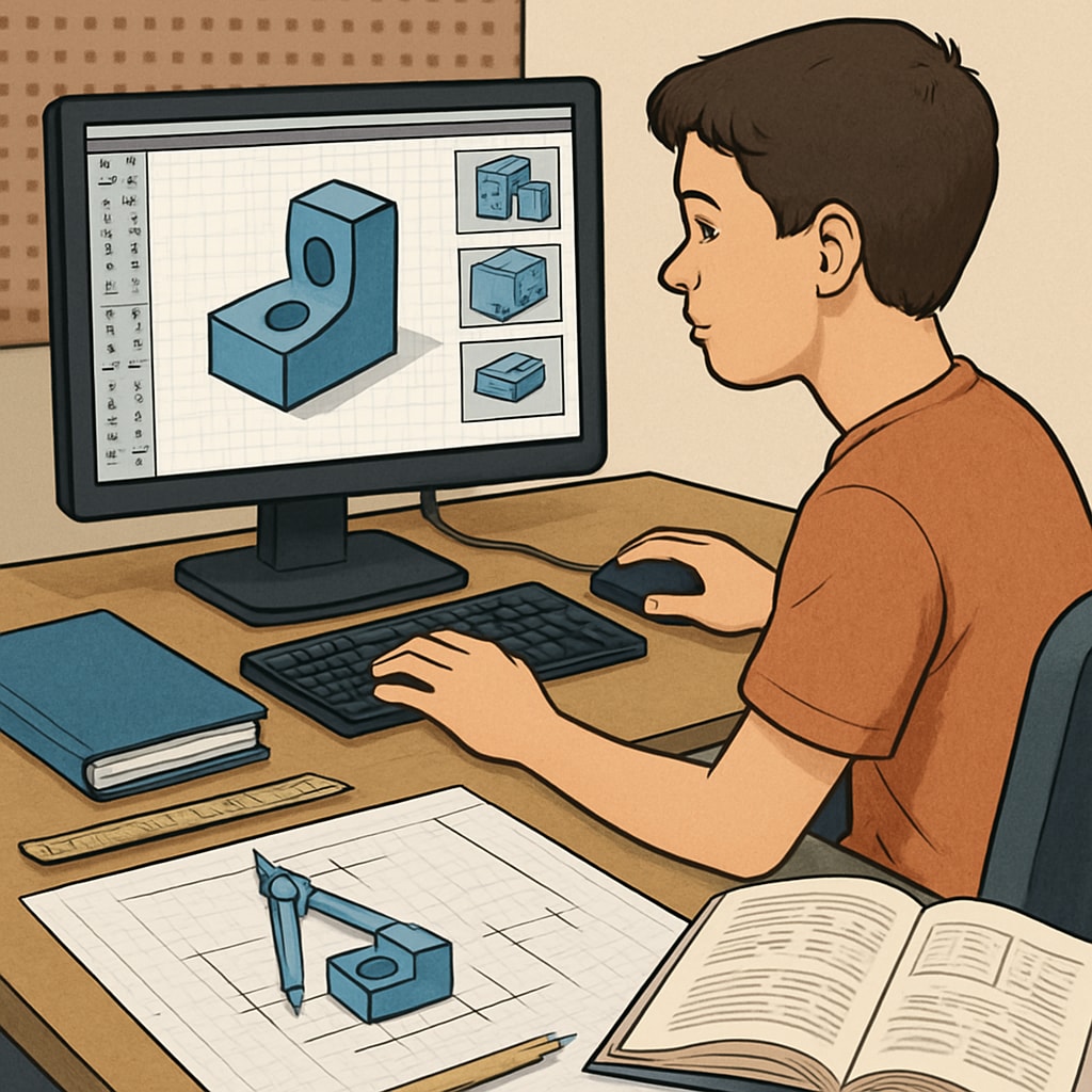 Design engineering student working on CAD software to create innovative designs.