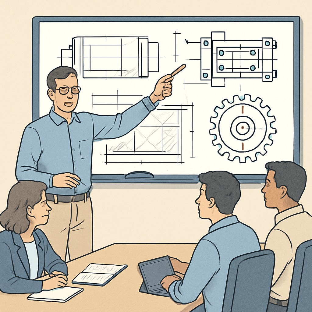 Engineer presenting design schematics to a team, showcasing the importance of design engineering degrees.