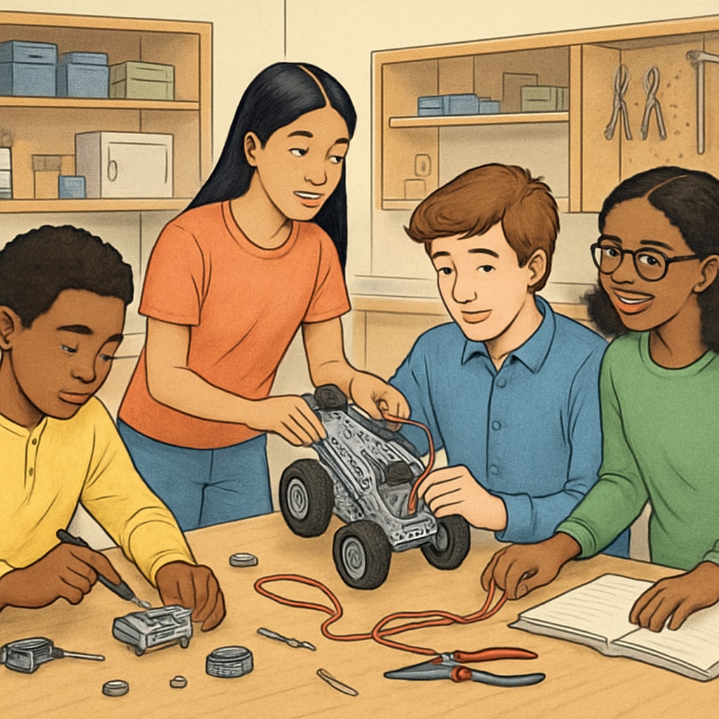 High school students engaging in community-based learning activities.