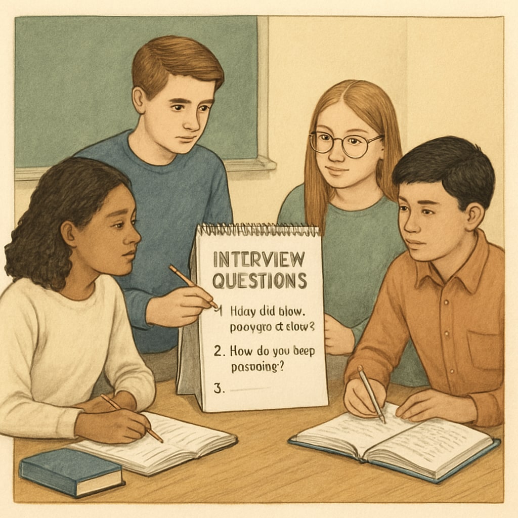 Students preparing questions for a physician interview as part of a school project