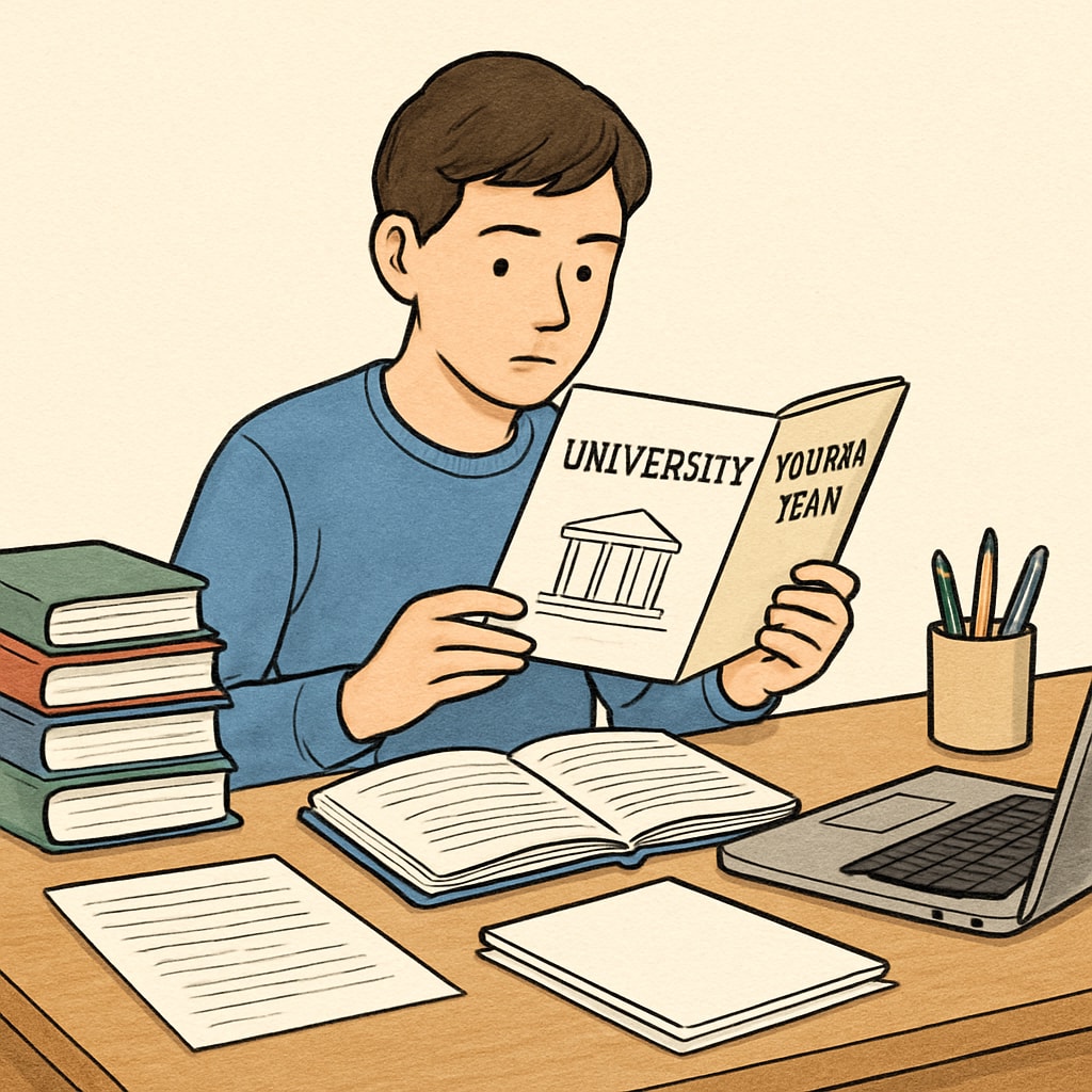 Student reviewing options for foundation year courses after A-level exams.