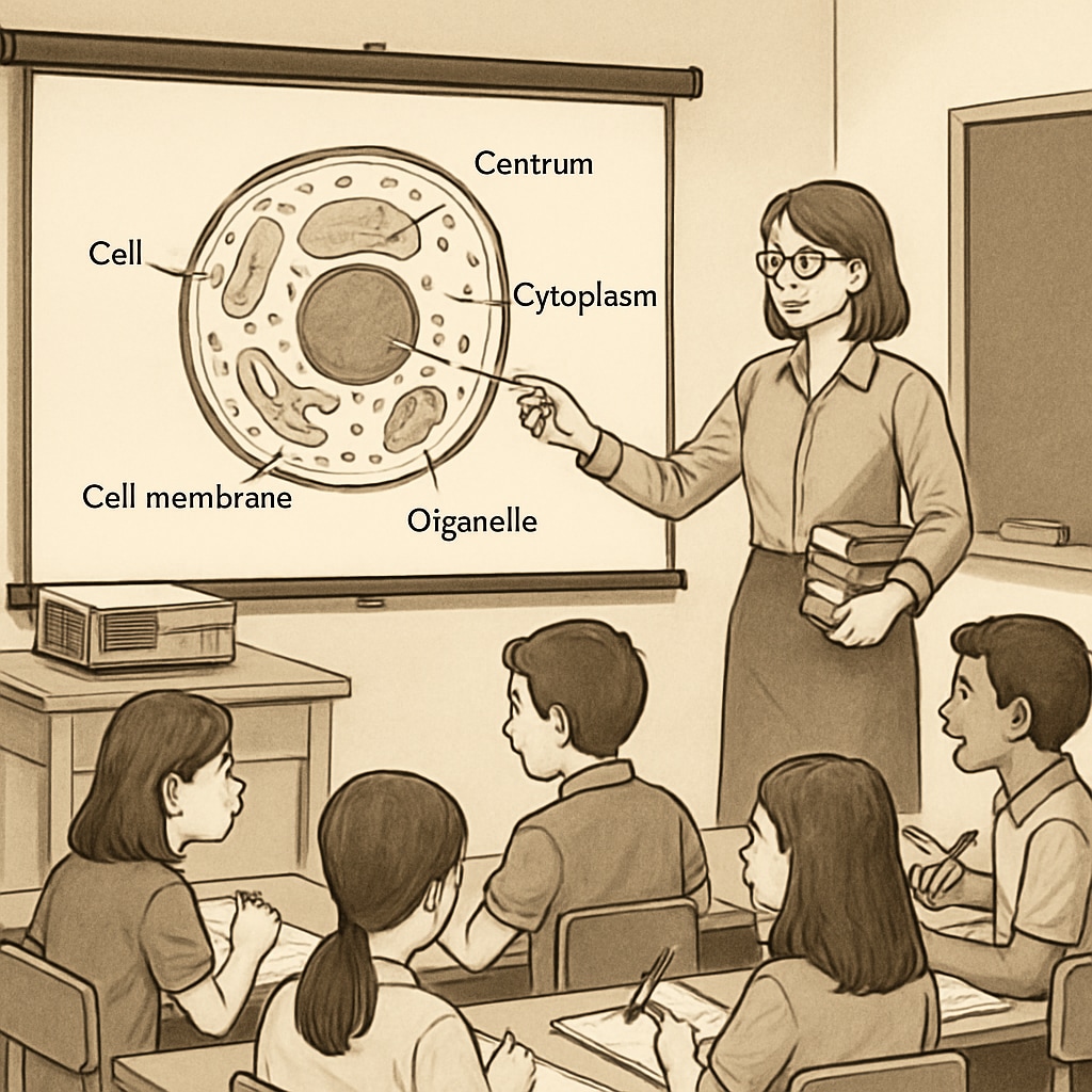 Teacher using a projector to teach science concepts in an inclusive classroom for English learners.