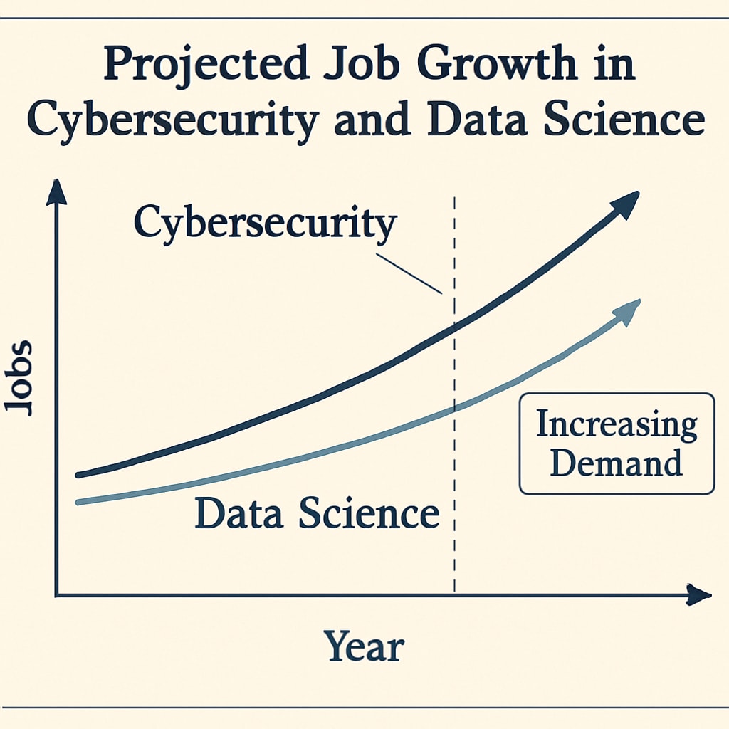 Graph showing cybersecurity and data science job growth projections.