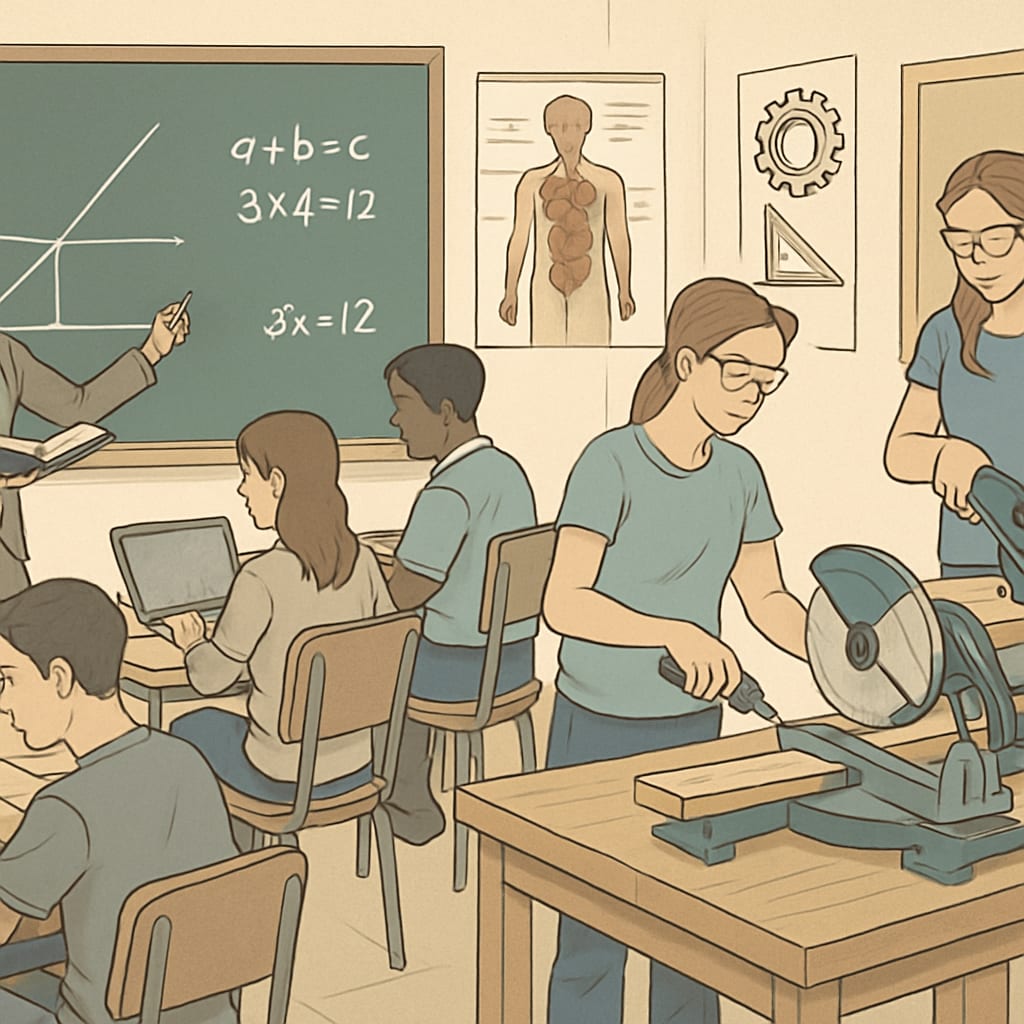 Classroom combining academic subjects and vocational training.