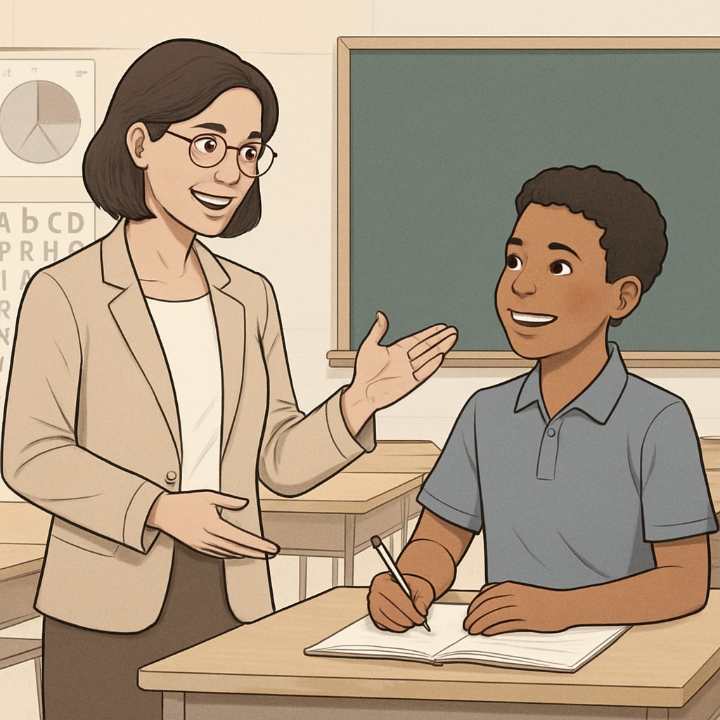 Teacher offering positive feedback to a student.