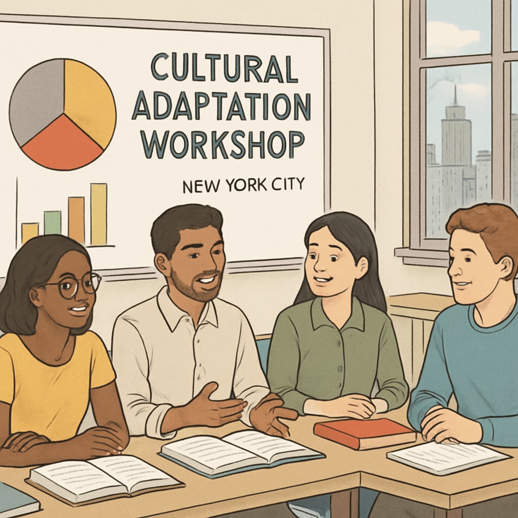 International students learning cultural adaptation skills in a New York workshop.