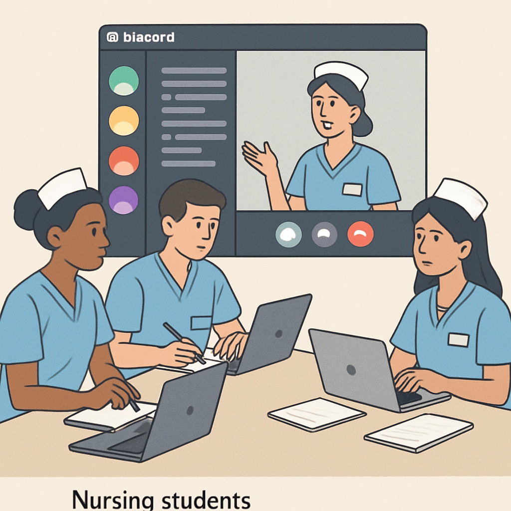 Nursing students collaborating in an online study session using Discord.