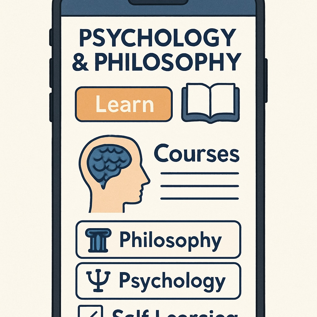 Smartphone showing an educational app for psychology and philosophy learning