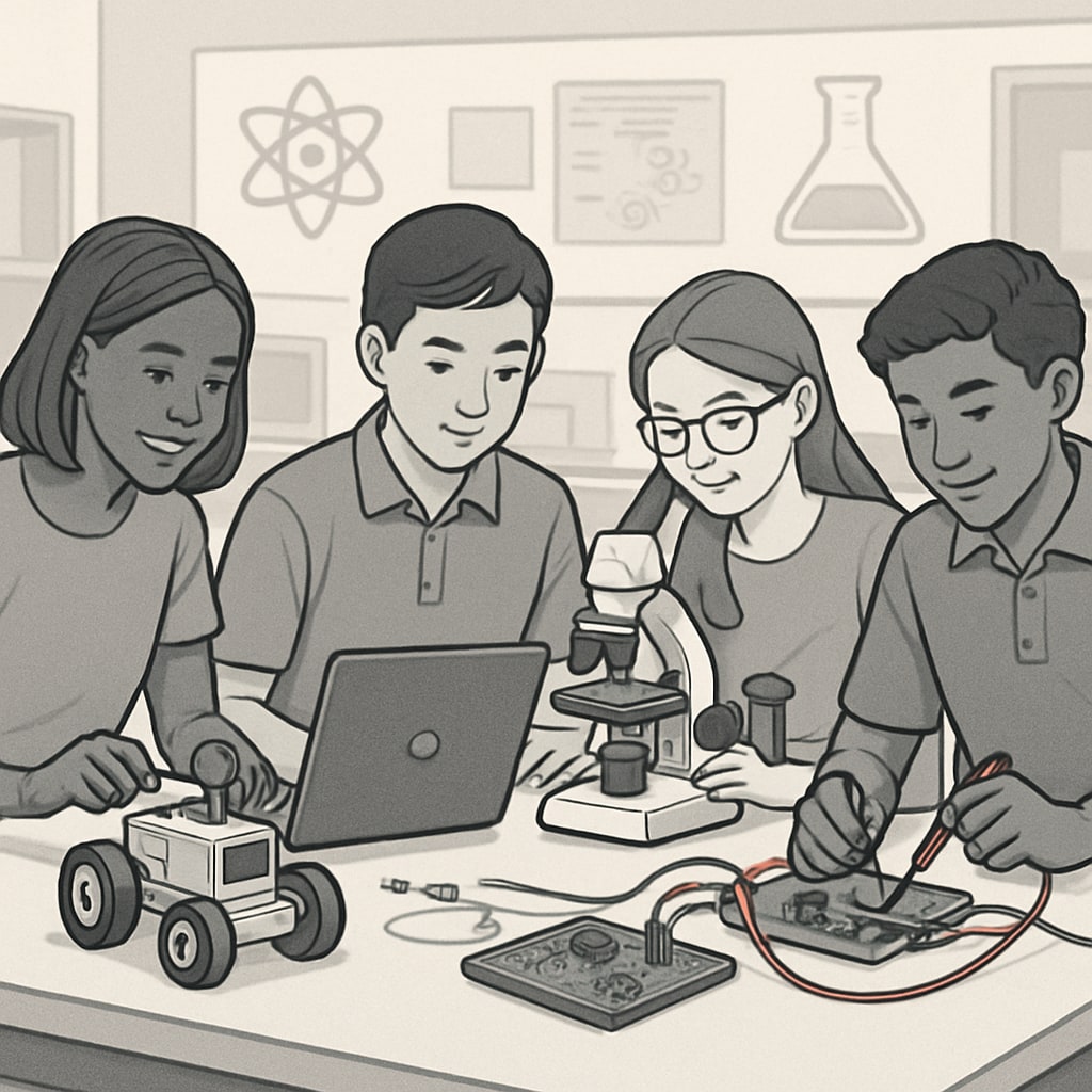 High school students in a STEM workshop preparing for college readiness.