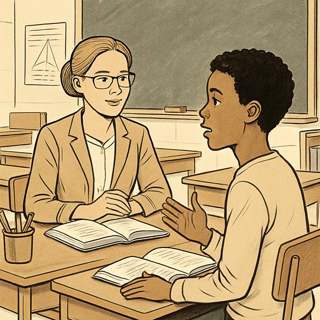 Teacher listening to student, showing respect in education