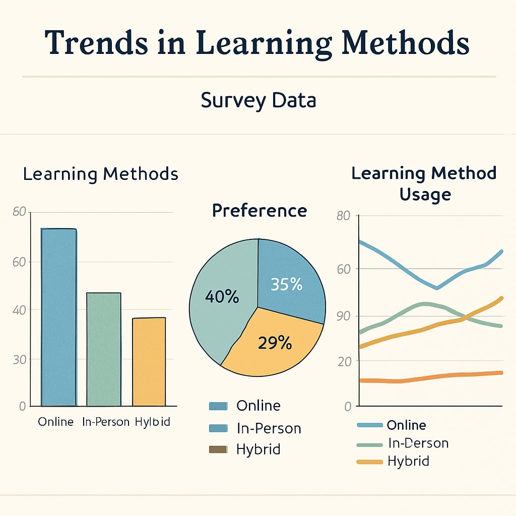 Graphs and charts showing trends in effective learning methods from survey data.