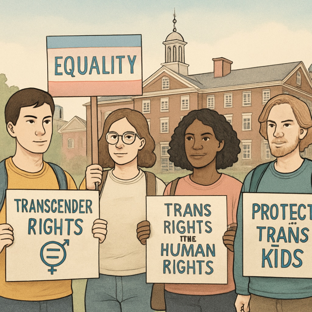 Brown University students protest against gender policy agreement impacting transgender rights.