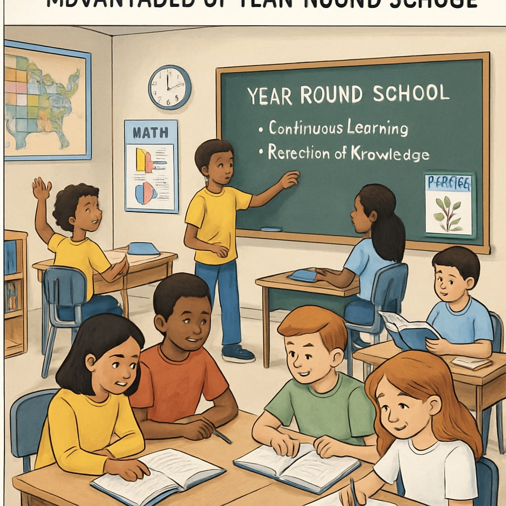 Students engaged in a classroom activity representing year-round schools.