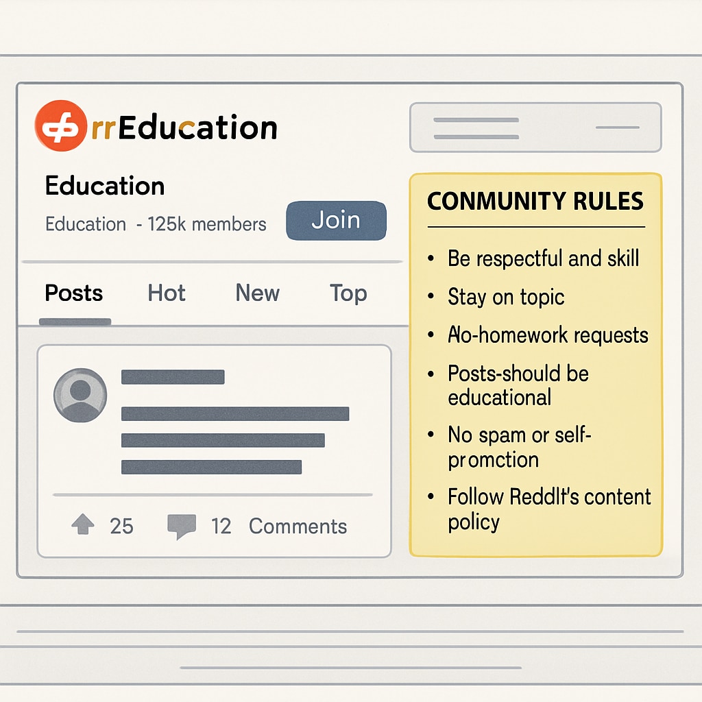 Screenshot showing Reddit education subforum rules and guidelines.