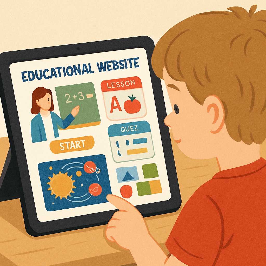 Child using early education, free websites, and summer learning resources on a tablet.