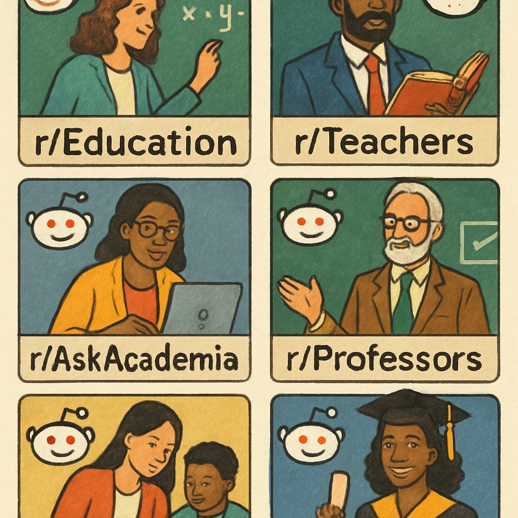 Collage of logos representing Reddit’s top education-related subforums.